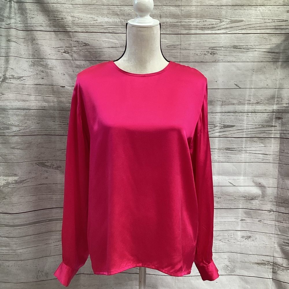 100% Silk Vintage 1980’s Pastorale Blouse Fuchsia Oversized M